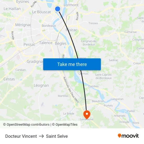 Docteur Vincent to Saint Selve map