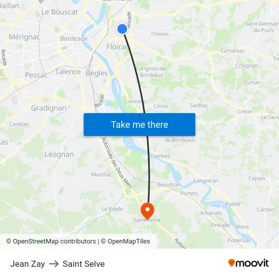 Jean Zay to Saint Selve map