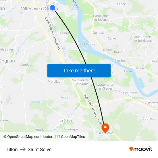 Tillon to Saint Selve map