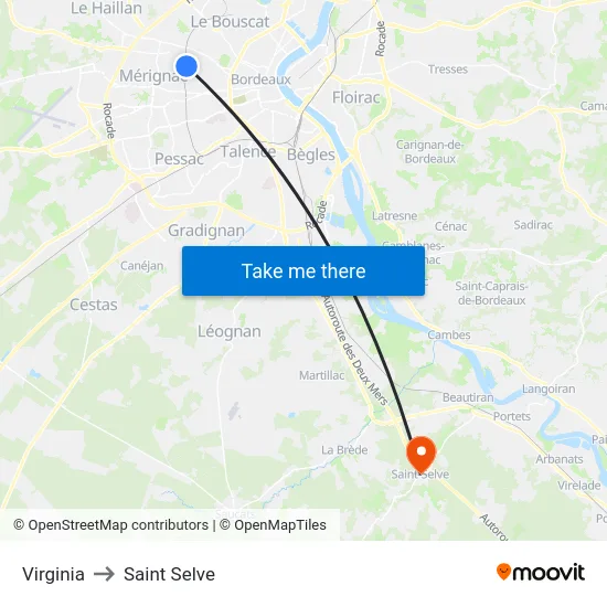 Virginia to Saint Selve map
