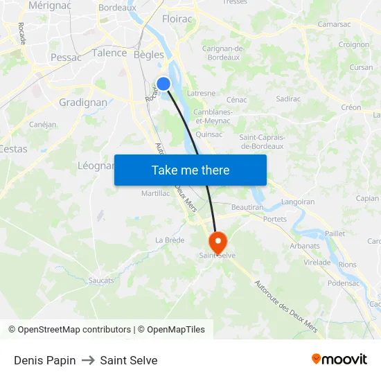 Denis Papin to Saint Selve map