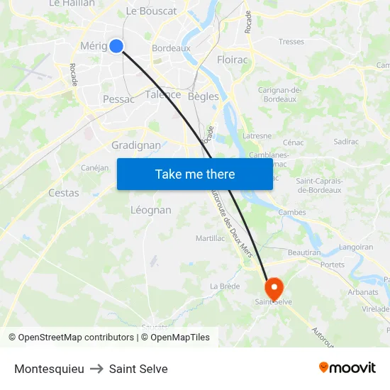 Montesquieu to Saint Selve map