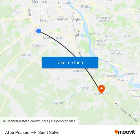 Afpa Pessac to Saint Selve map
