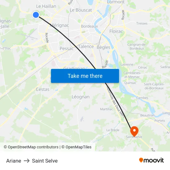 Ariane to Saint Selve map