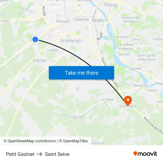Petit Gazinet to Saint Selve map
