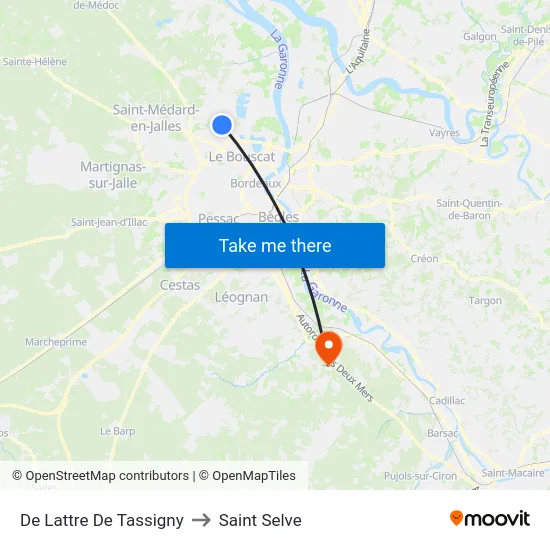 De Lattre De Tassigny to Saint Selve map