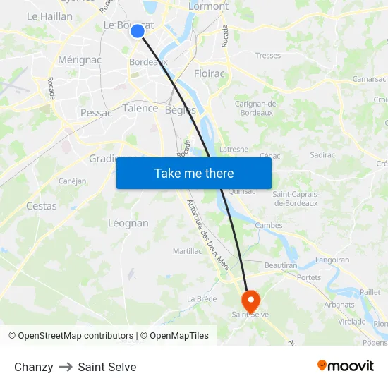 Chanzy to Saint Selve map