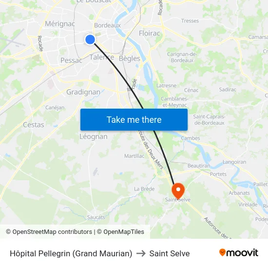 Hôpital Pellegrin (Grand Maurian) to Saint Selve map