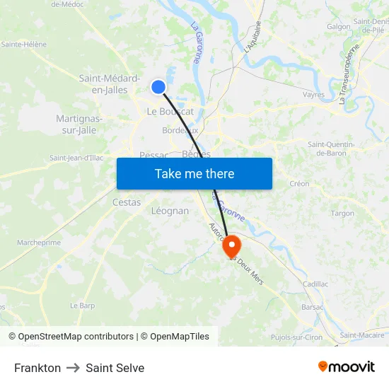 Frankton to Saint Selve map