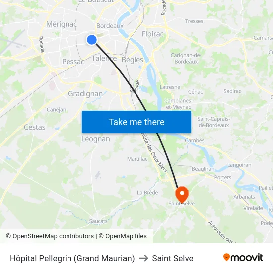 Hôpital Pellegrin (Grand Maurian) to Saint Selve map