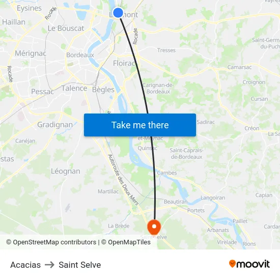 Acacias to Saint Selve map