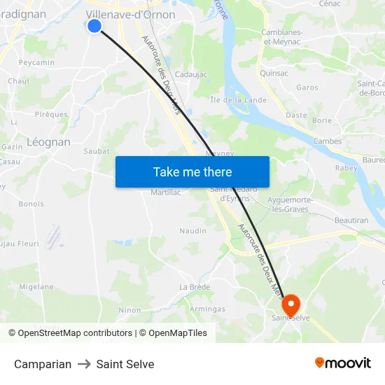 Camparian to Saint Selve map