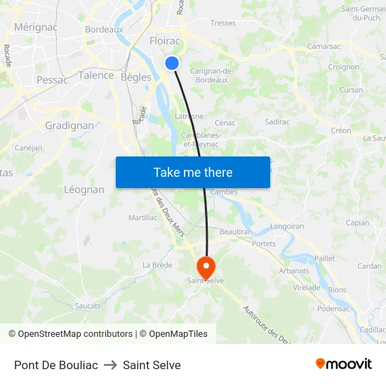 Pont De Bouliac to Saint Selve map
