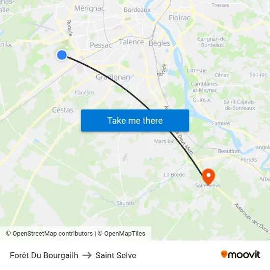 Forêt Du Bourgailh to Saint Selve map