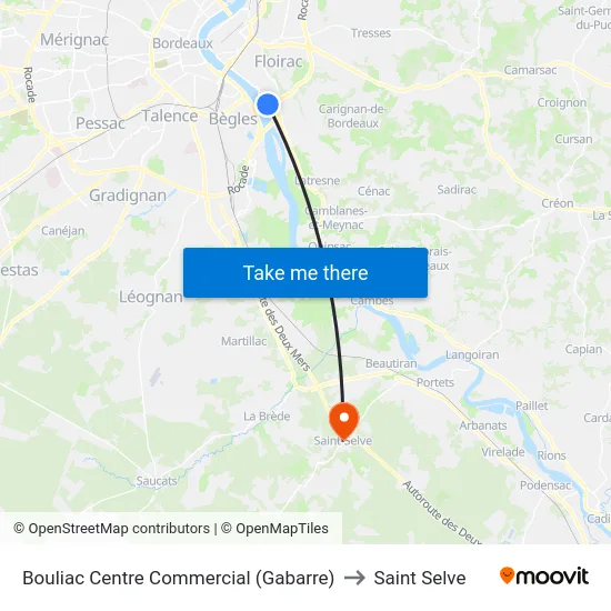 Bouliac Centre Commercial (Gabarre) to Saint Selve map