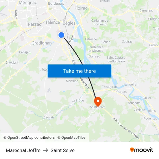 Maréchal Joffre to Saint Selve map