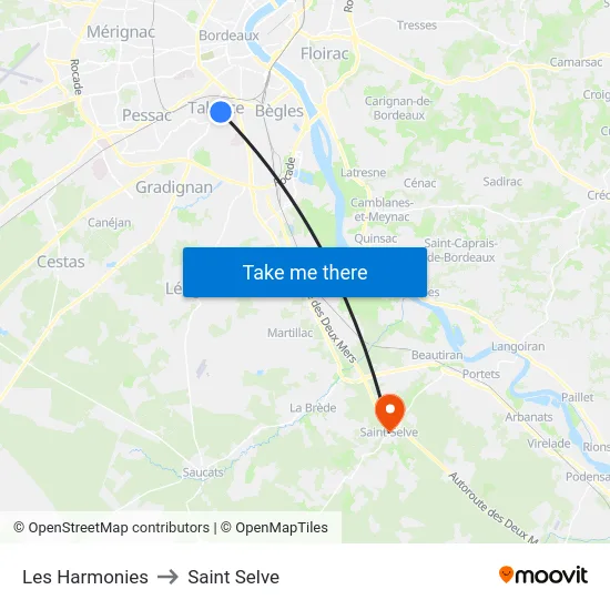 Les Harmonies to Saint Selve map