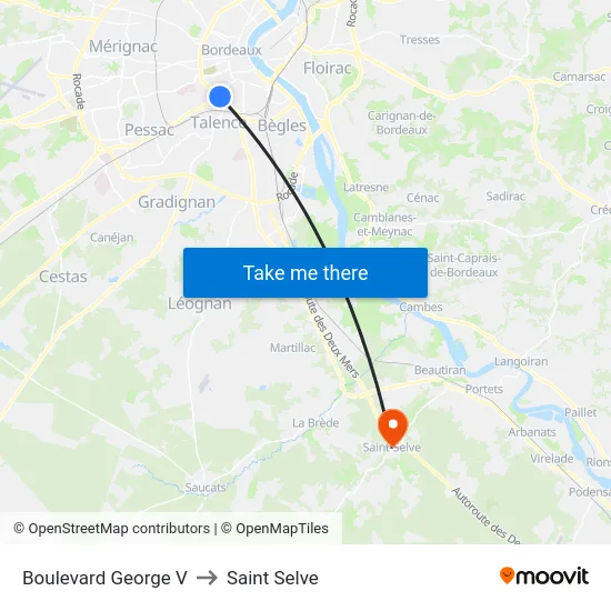 Boulevard George V to Saint Selve map