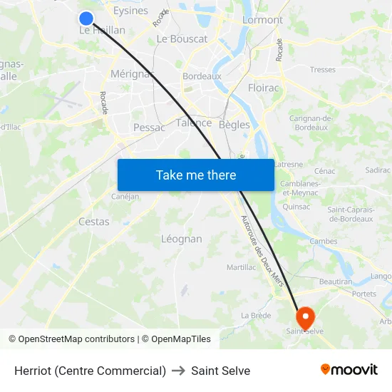 Herriot (Centre Commercial) to Saint Selve map