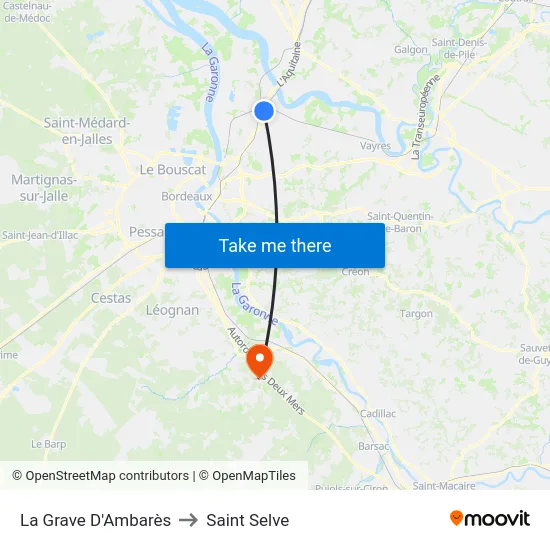 La Grave D'Ambarès to Saint Selve map