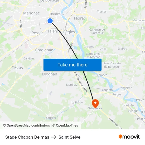 Stade Chaban Delmas to Saint Selve map