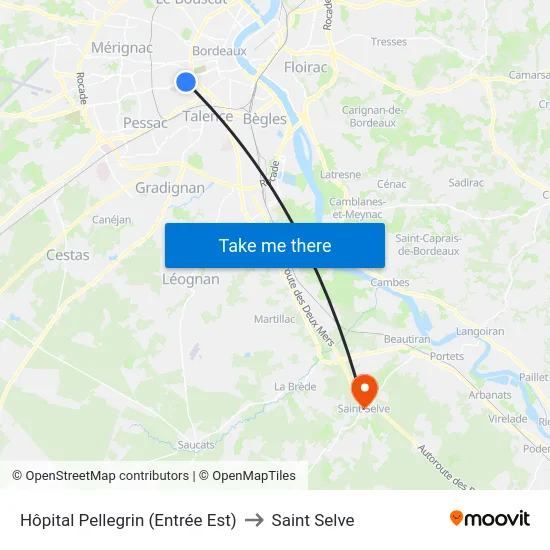 Hôpital Pellegrin (Entrée Est) to Saint Selve map