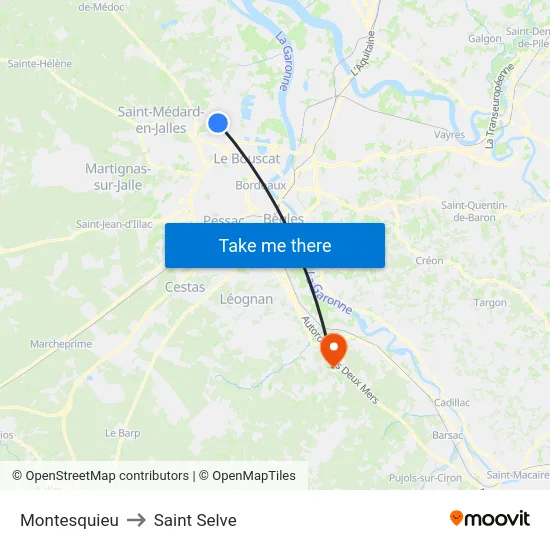 Montesquieu to Saint Selve map