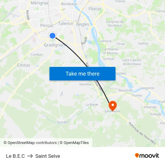 Le B.E.C to Saint Selve map