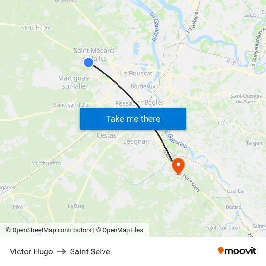 Victor Hugo to Saint Selve map