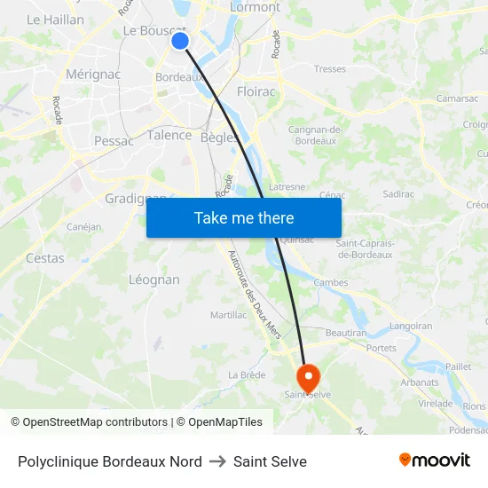 Polyclinique Bordeaux Nord to Saint Selve map