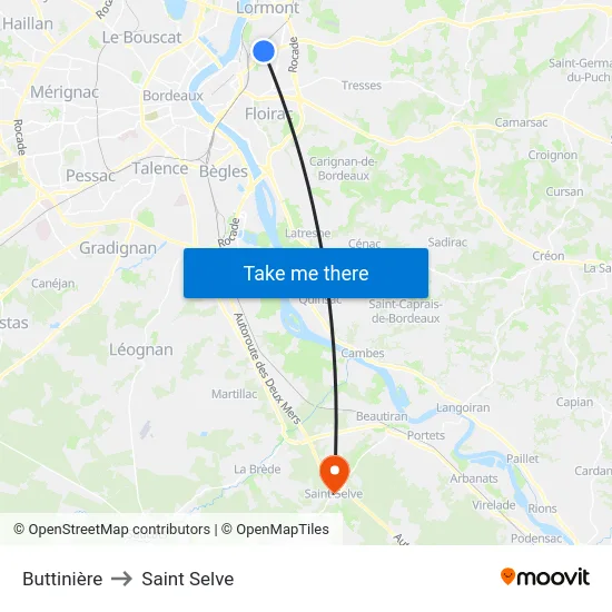 Buttinière to Saint Selve map