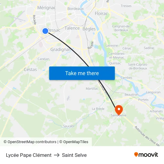 Lycée Pape Clément to Saint Selve map