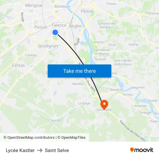 Lycée Kastler to Saint Selve map