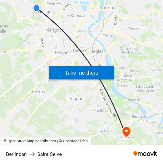Berlincan to Saint Selve map