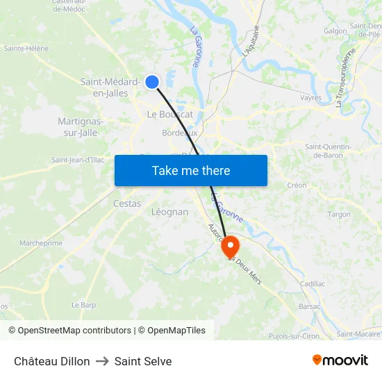 Château Dillon to Saint Selve map
