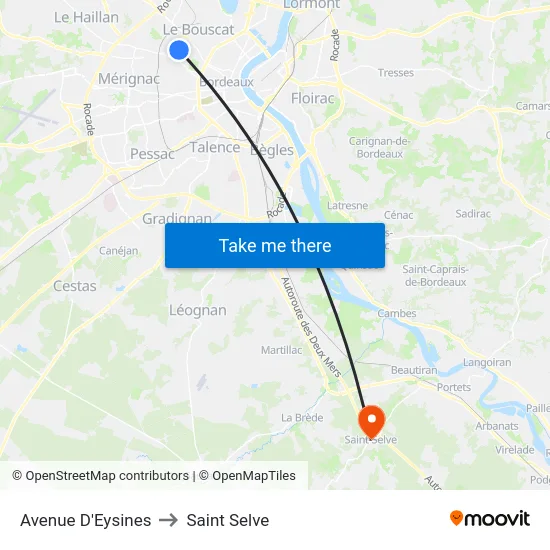 Avenue D'Eysines to Saint Selve map