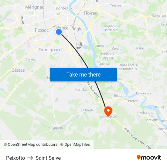 Peixotto to Saint Selve map