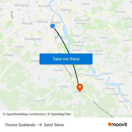 Thorez Goélands to Saint Selve map