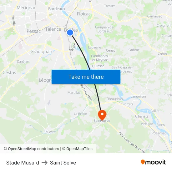 Stade Musard to Saint Selve map