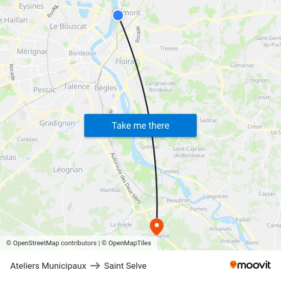 Ateliers Municipaux to Saint Selve map