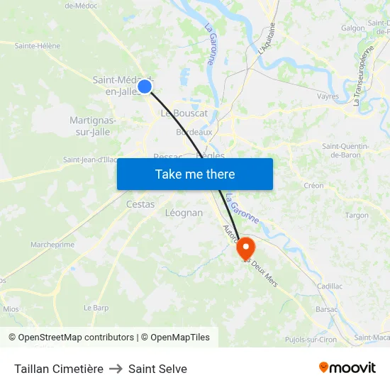 Taillan Cimetière to Saint Selve map