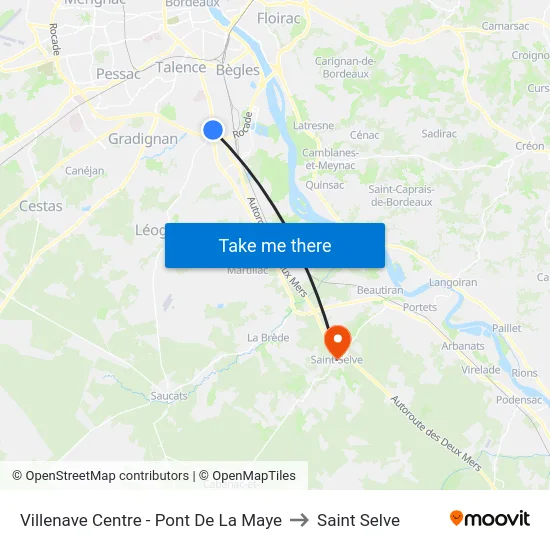 Villenave Centre - Pont De La Maye to Saint Selve map