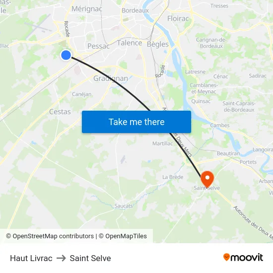 Haut Livrac to Saint Selve map