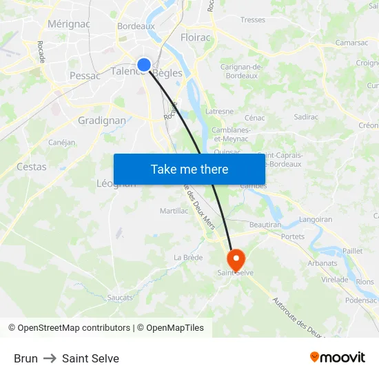 Brun to Saint Selve map