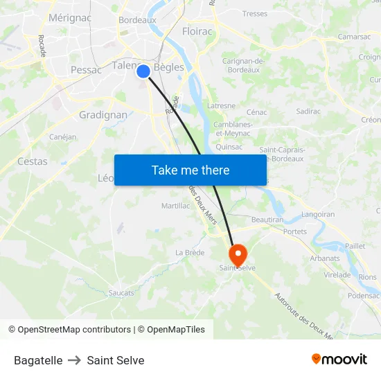 Bagatelle to Saint Selve map