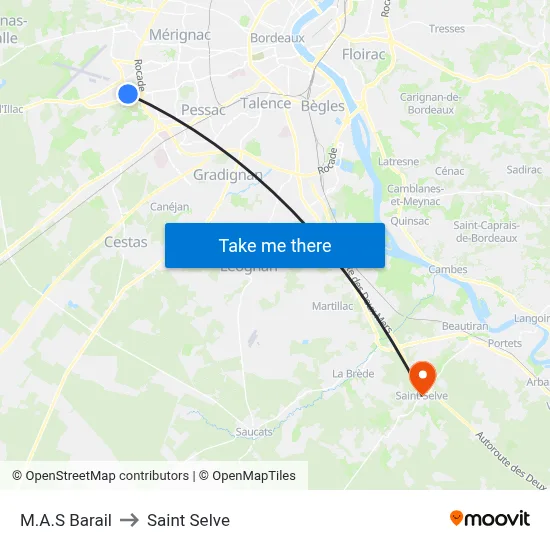 M.A.S Barail to Saint Selve map