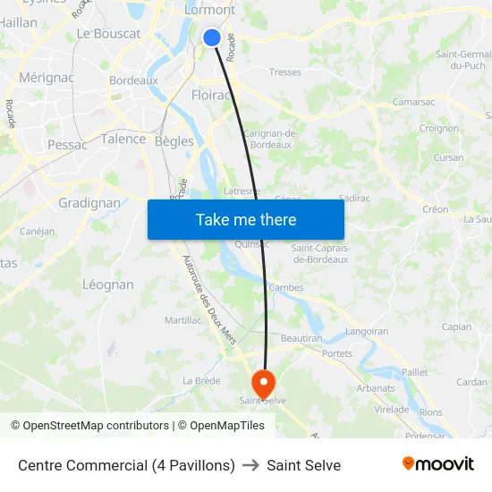 Centre Commercial (4 Pavillons) to Saint Selve map