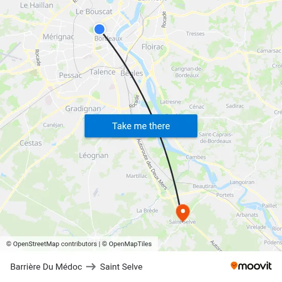 Barrière Du Médoc to Saint Selve map
