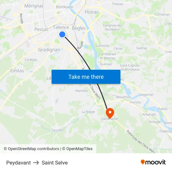 Peydavant to Saint Selve map