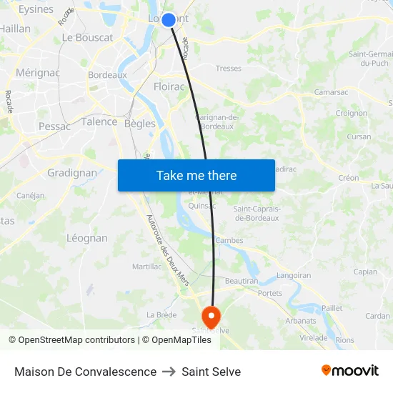 Maison De Convalescence to Saint Selve map
